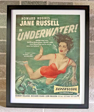 Framed 1955 Original Magazine Movie Ad UNDERWATER Jane Russell Howard Hughes